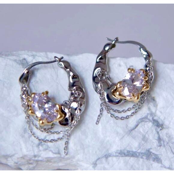 Brut Hoop Earrings 2 Two Tone Molten Mixed Metals Silver Gold Unique S07 - Picture 7 of 7